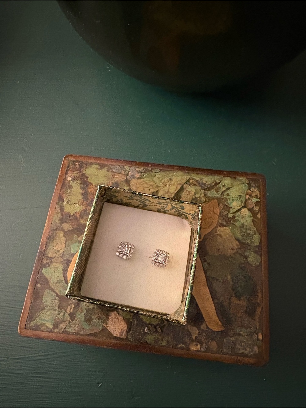 Classic Square Cluster Diamond Stud Earrings in 14k White Gold